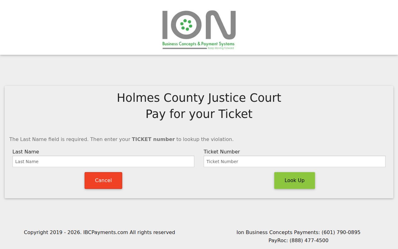 Blank Holmes Justice Court ticket lookup form